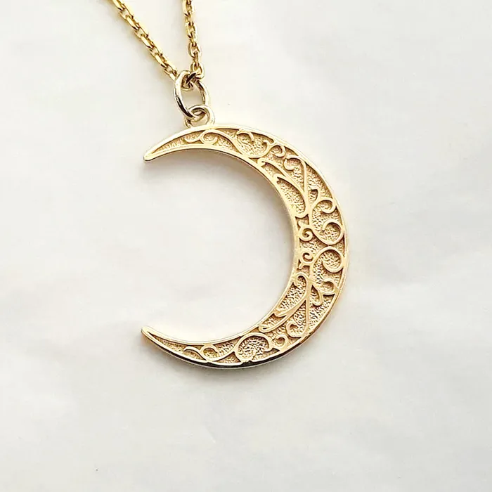 14k 18k gold crescent moon necklace pendant 1 for women and men carre dor Necklaces 14k 18k gold crescent moon necklace pendant 1 for women and men carre dor Necklaces