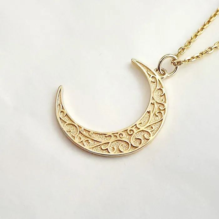 14k 18k gold crescent moon necklace pendant 1 for women and men carre dor Necklaces