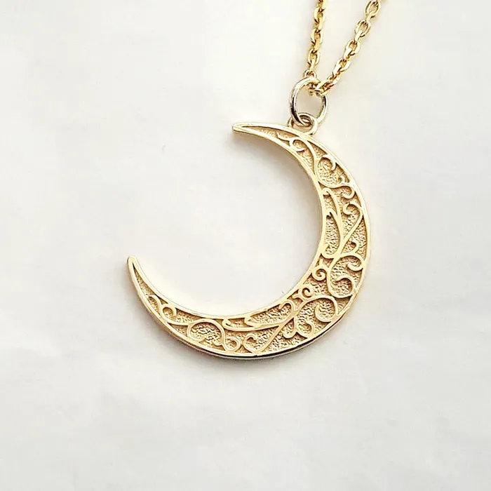 14k 18k gold crescent moon necklace pendant 1 for women and men carre dor Necklaces