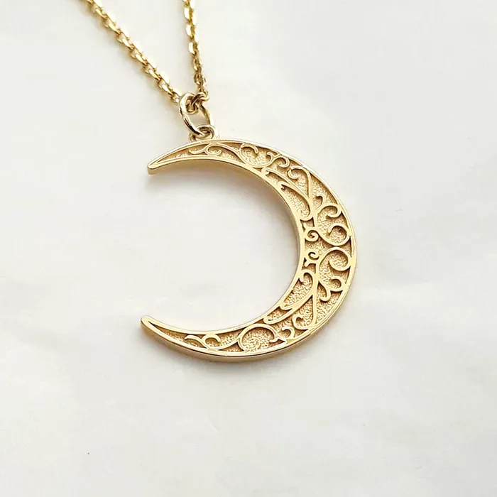 14k 18k gold crescent moon necklace pendant 1 for women and men carre dor Necklaces