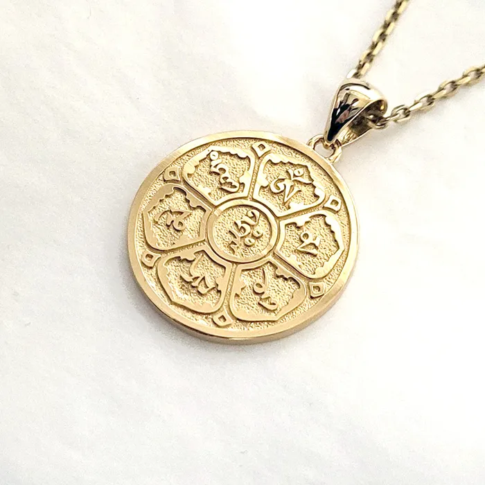 14k 18k gold lotus flower mantra om mani padme hum pendant necklace 2 carre dor Necklaces