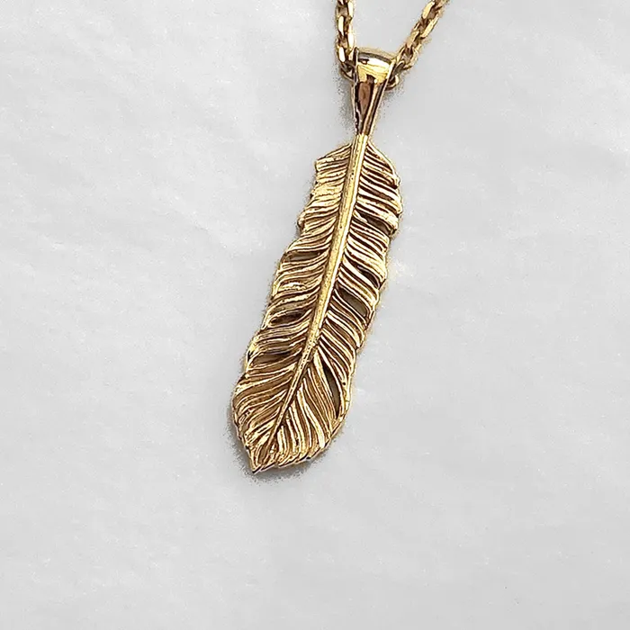 14k 18k gold mens feather pendant necklace 2 Large carre dor Necklaces