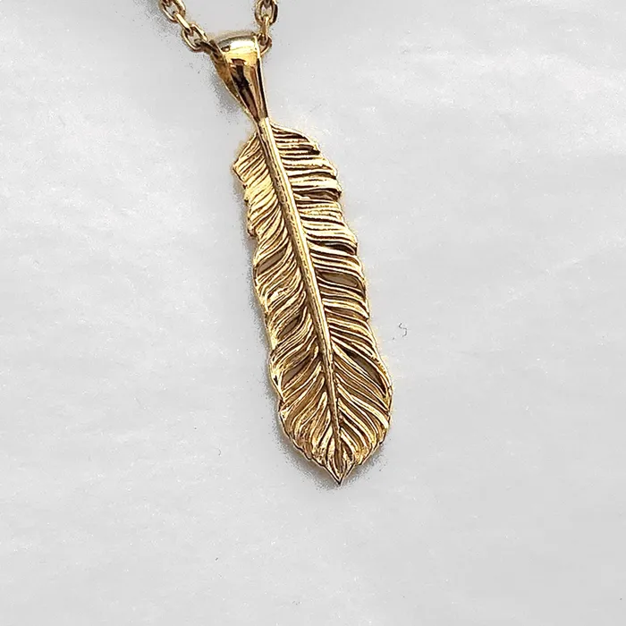 14k 18k gold mens feather pendant necklace 2 Large carre dor Necklaces