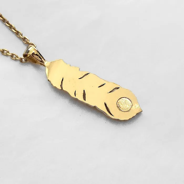 14k 18k gold mens feather pendant necklace 2 Large carre dor Necklaces