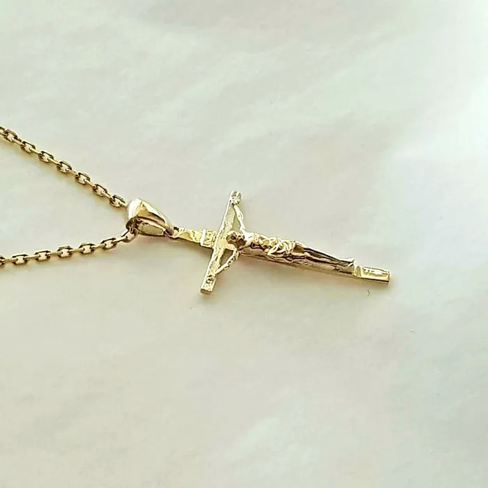 14k 18k gold womens crucifix cross pendant necklace 1 S 23mm carre dor Necklaces