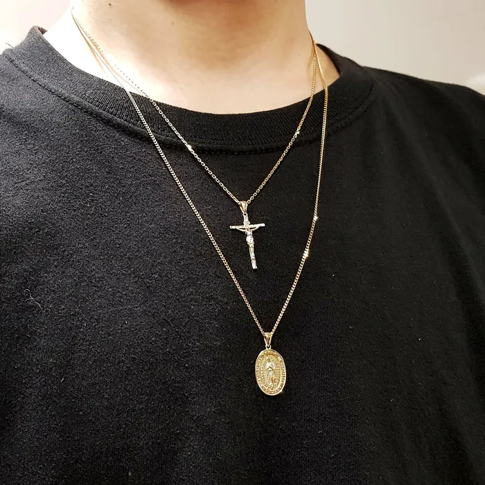 14k 18k gold womens crucifix cross pendant necklace 1 S 23mm carre dor Necklaces