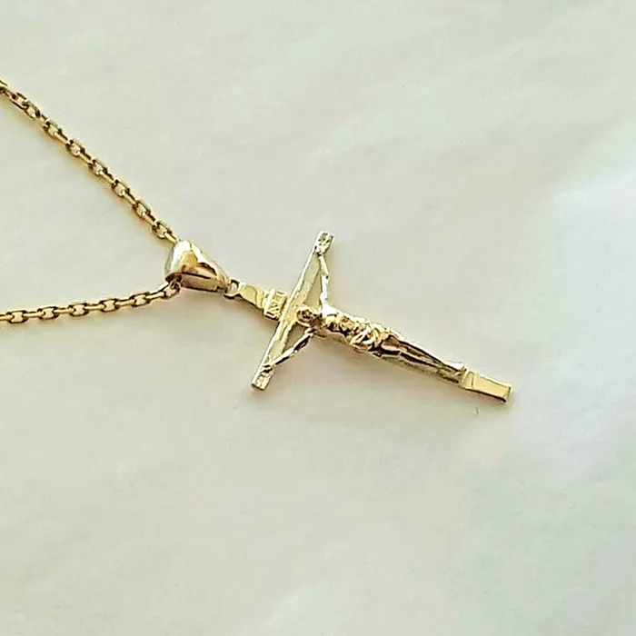 14k 18k gold womens crucifix cross pendant necklace 1 S 23mm carre dor Necklaces