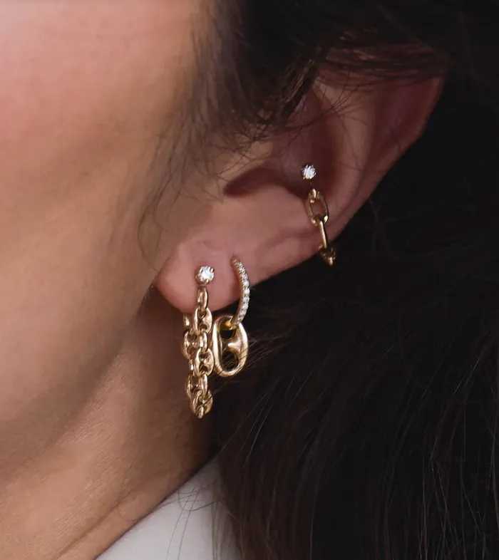 14K DANGLING LARGE MARINER LINK MEDIUM PAV DIAMOND HINGE HUGGIE HOOPS Zo Chicco Earrings 14K DANGLING LARGE MARINER LINK MEDIUM PAV DIAMOND HINGE HUGGIE HOOPS Zo Chicco Earrings