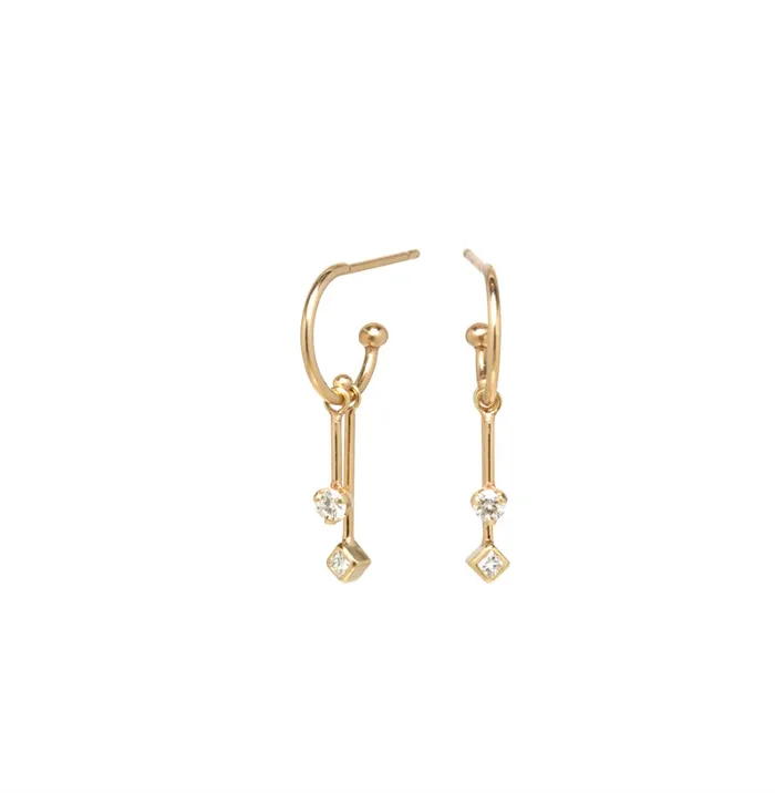 14K GOLD HUGGIE MOBILE HOOPS WITH DIAMONDS Zo Chicco Earrings