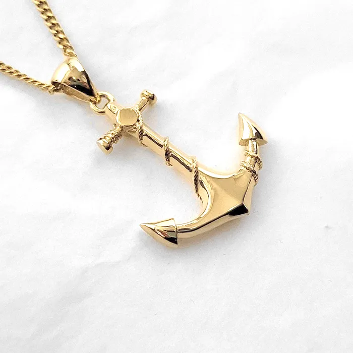 18k 14k gold mens anchor pendant necklace 1 carre dor Necklaces