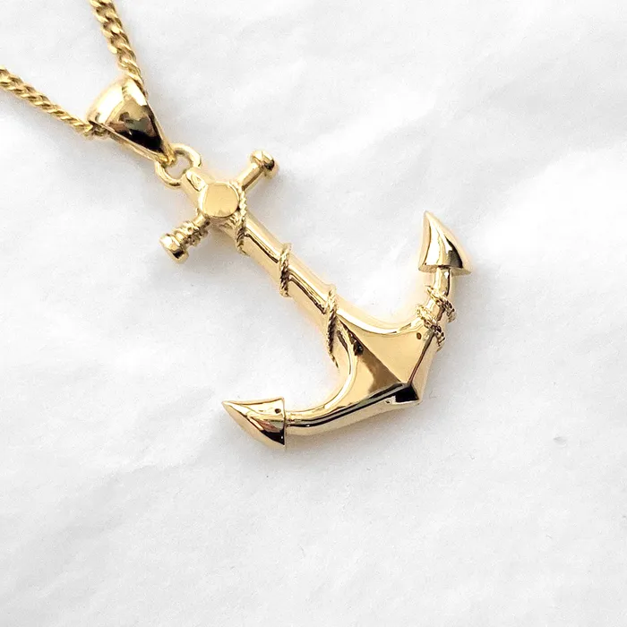 18k 14k gold mens anchor pendant necklace 1 carre dor Necklaces