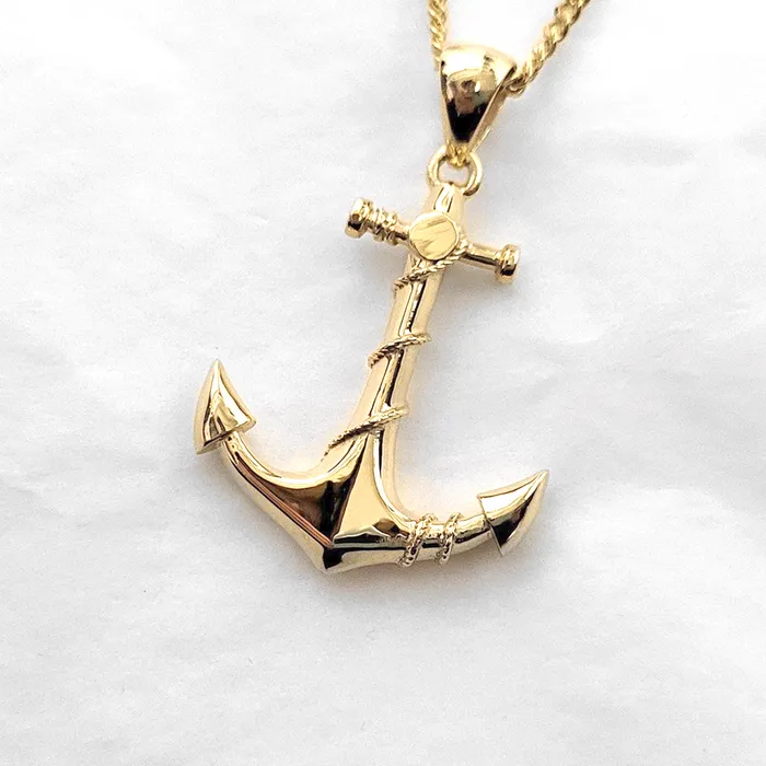 18k 14k gold mens anchor pendant necklace 1 carre dor Necklaces