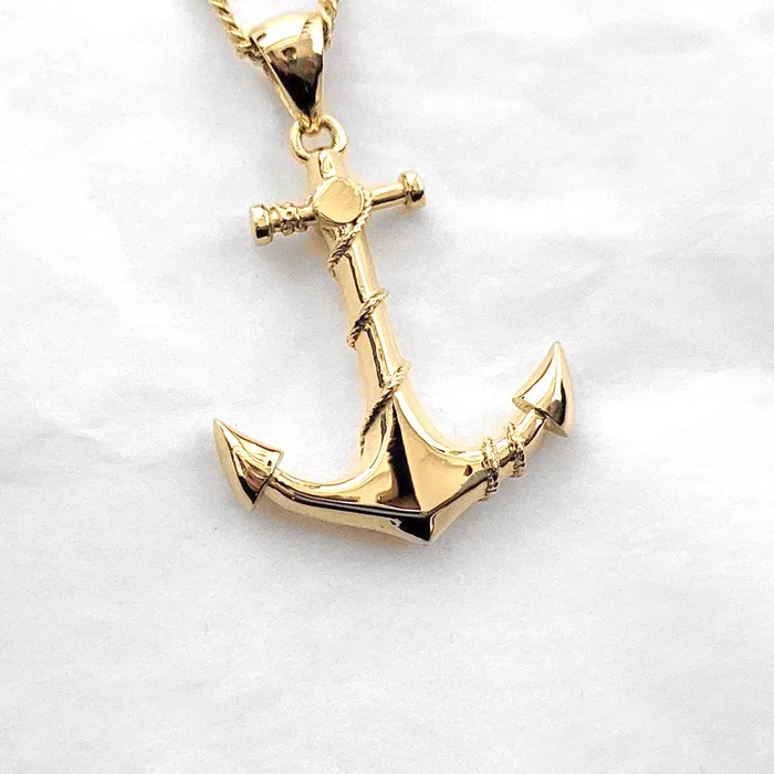 18k 14k gold mens anchor pendant necklace 1 carre dor Necklaces