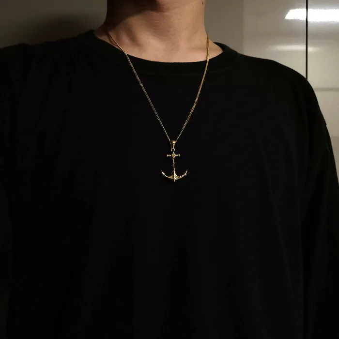 18k 14k gold mens anchor pendant necklace 1 carre dor Necklaces