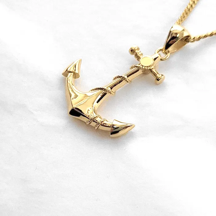 18k 14k gold mens anchor pendant necklace 1 carre dor Necklaces