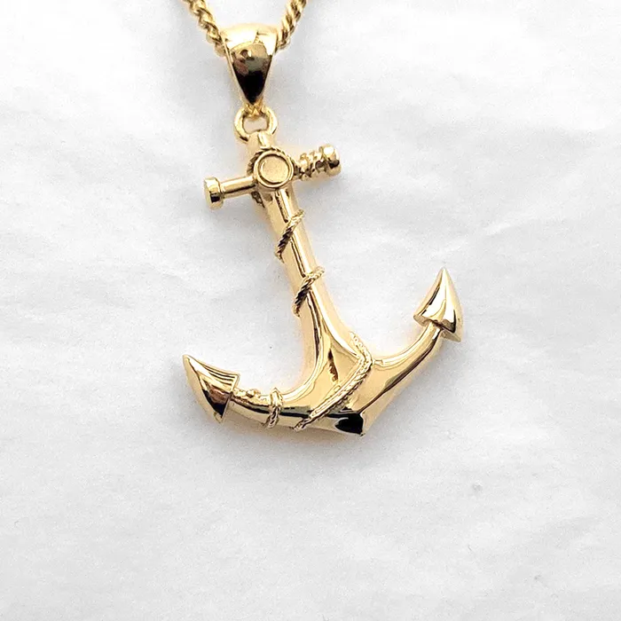 18k 14k gold mens anchor pendant necklace 1 carre dor Necklaces