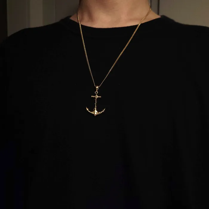 18k 14k gold mens anchor pendant necklace 1 carre dor Necklaces