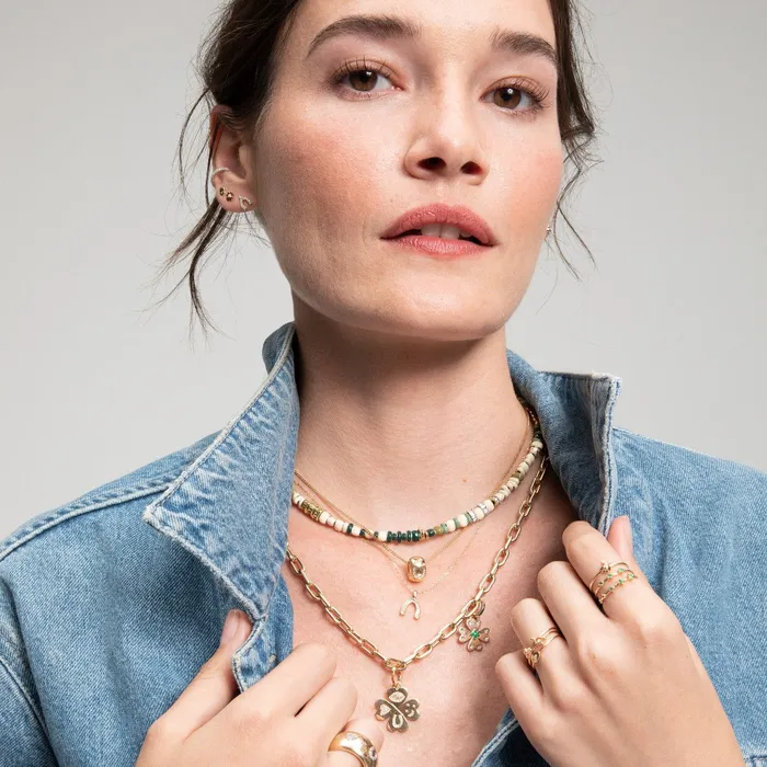 Adina Reyter Charm Necklaces Good Luck Diamond Clover Charm Adina Reyter Charm Necklaces Good Luck Diamond Clover Charm