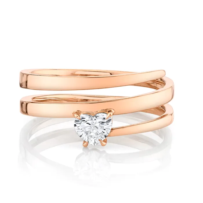 Anita Ko Rings GOLD COIL RING WITH HEART DIAMOND POINT