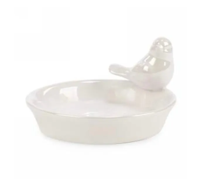 Attitudes Import Rings White Ceramic Bird Platter