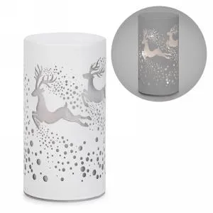 Attitudes Import Rings White LED Glass Lantern Deer Motif