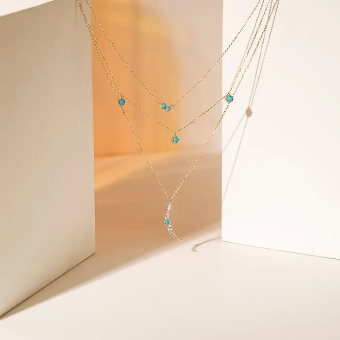 AURELIE GI AMIRA Turquoise White Sapphire Waterfall Necklace Necklaces