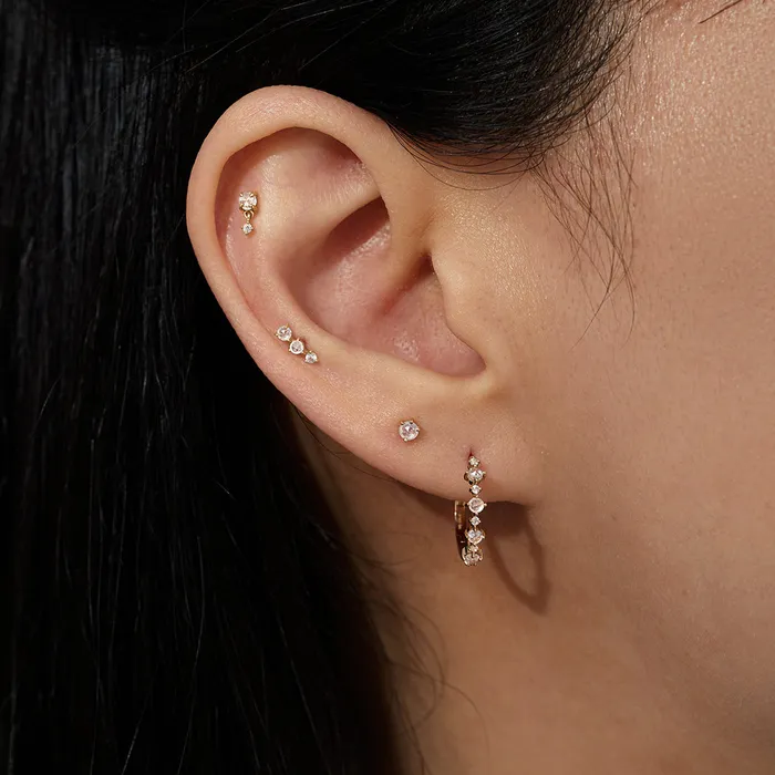 AURELIE GI Earrings CLARA Rose Cut Triple White Sapphire Stud Earring