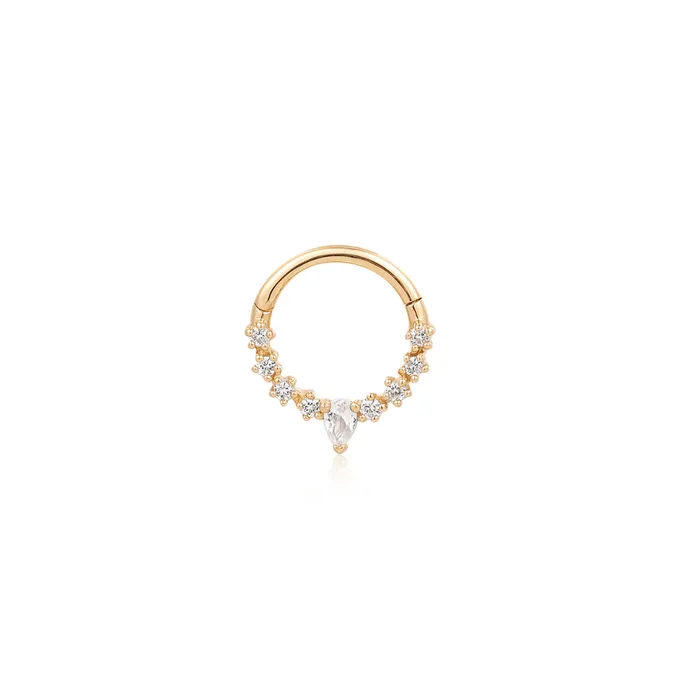 AURELIE GI Earrings KALENA Pear and Round White Sapphire Clicker Hoop