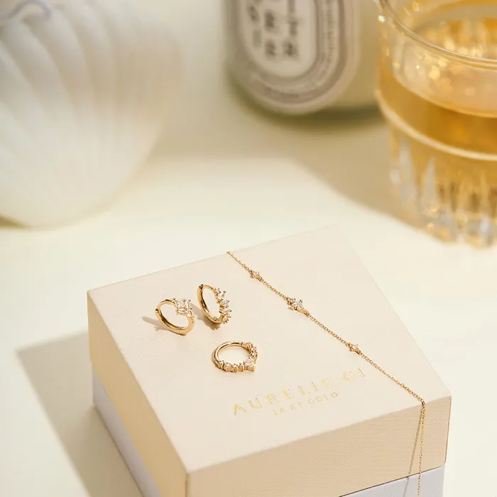 AURELIE GI Earrings KALENA Pear and Round White Sapphire Clicker Hoop