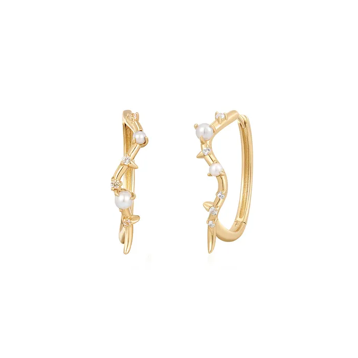 AURELIE GI Earrings LANA Pearl and White Sapphire Curved Huggie Hoops
