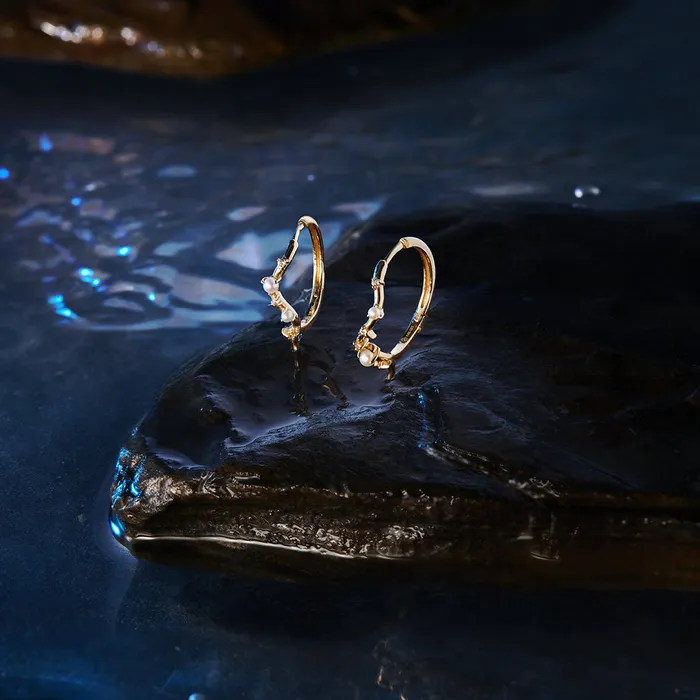 AURELIE GI Earrings LANA Pearl and White Sapphire Curved Huggie Hoops