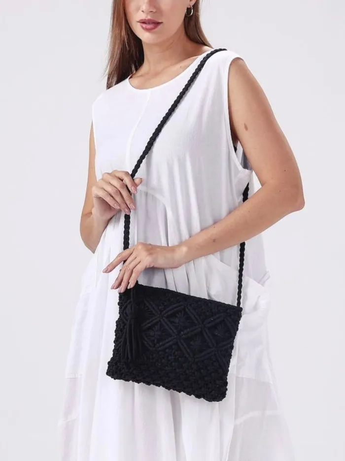 Black Hand Woven Crossbody Bag Candlewick Gift Shop Rings