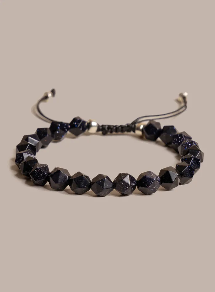 Blue Goldstone and Sterling Silver Mens Bead Bracelet WE ARE ALL SMITH Mens Jewelry Clothing Bracelets