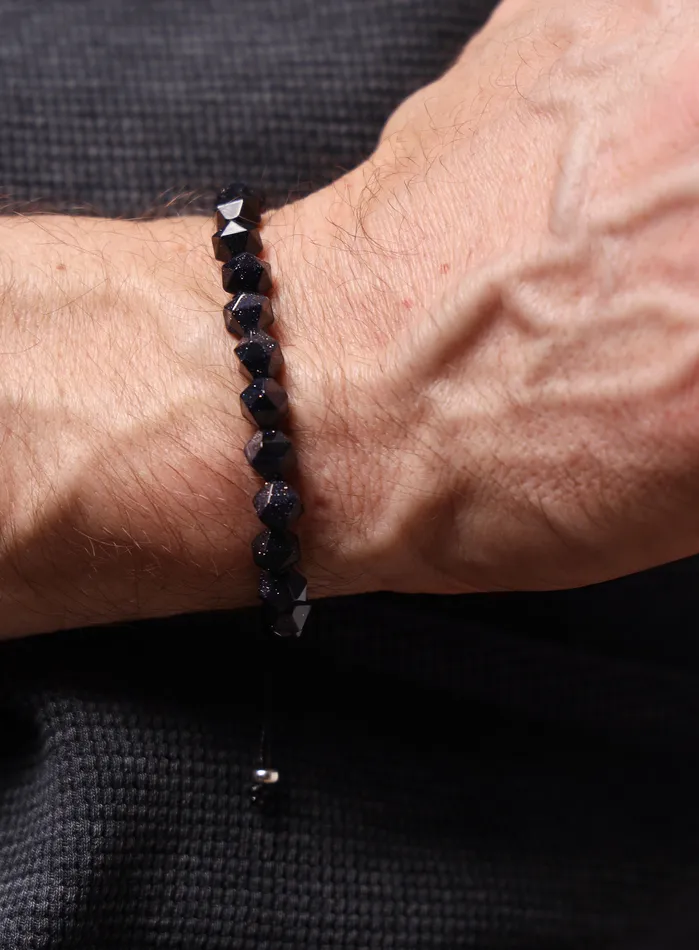 Blue Goldstone and Sterling Silver Mens Bead Bracelet WE ARE ALL SMITH Mens Jewelry Clothing Bracelets