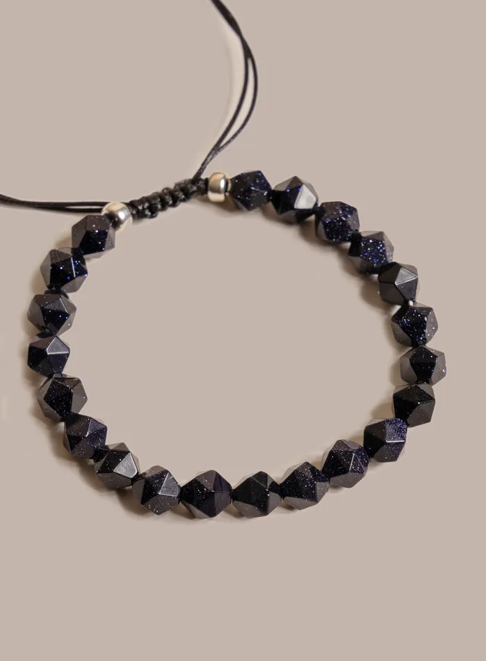 Blue Goldstone and Sterling Silver Mens Bead Bracelet WE ARE ALL SMITH Mens Jewelry Clothing Bracelets