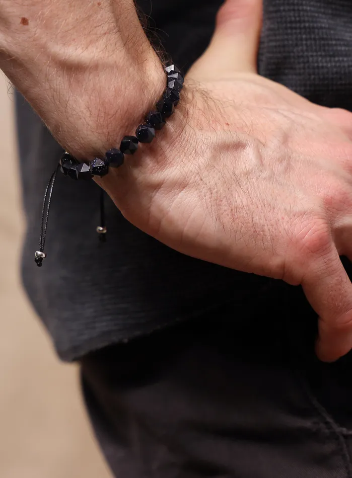Blue Goldstone and Sterling Silver Mens Bead Bracelet WE ARE ALL SMITH Mens Jewelry Clothing Bracelets