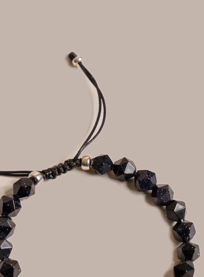 Blue Goldstone and Sterling Silver Mens Bead Bracelet WE ARE ALL SMITH Mens Jewelry Clothing Bracelets