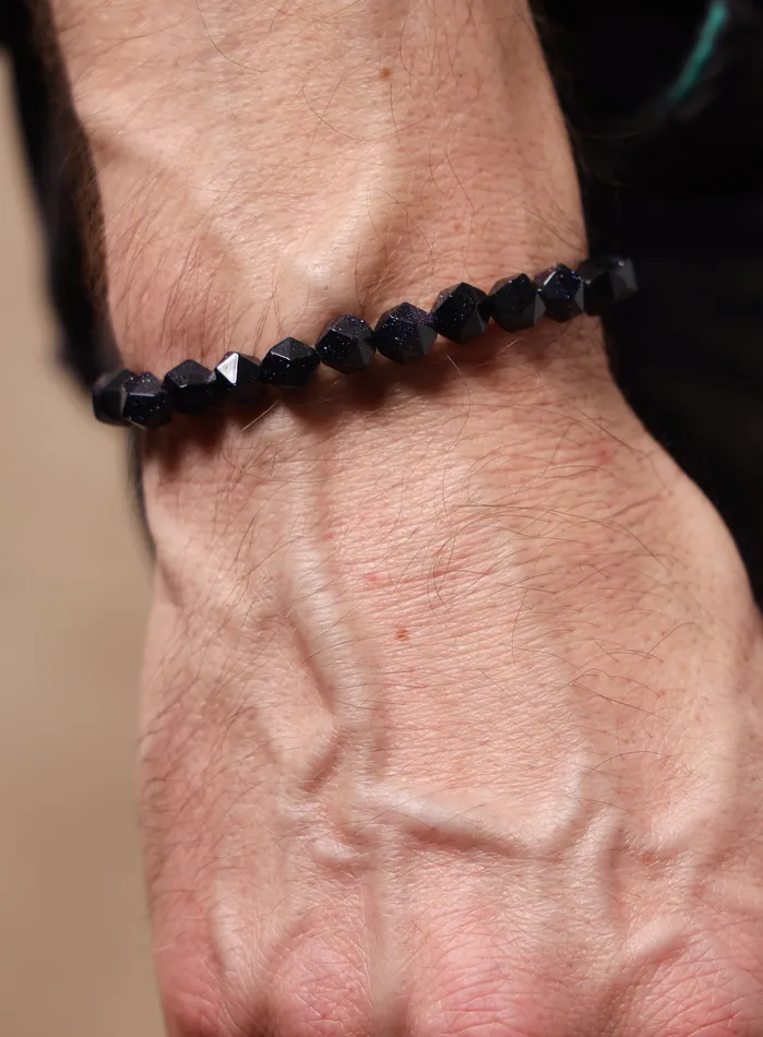 Blue Goldstone and Sterling Silver Mens Bead Bracelet WE ARE ALL SMITH Mens Jewelry Clothing Bracelets