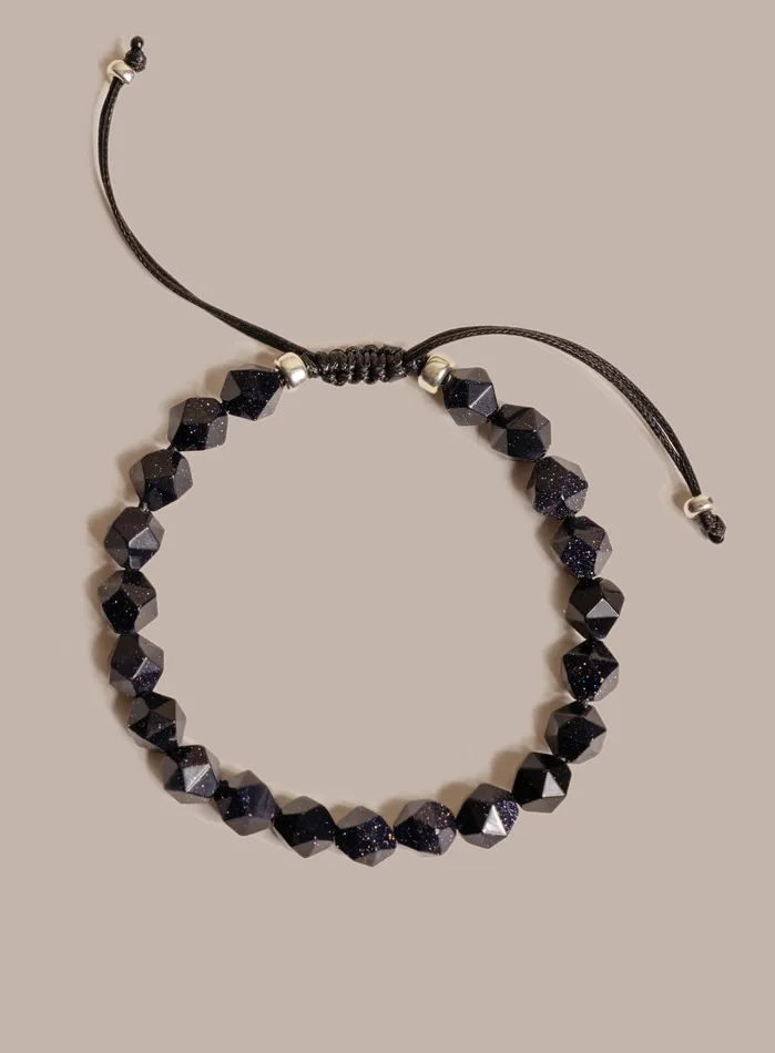Blue Goldstone and Sterling Silver Mens Bead Bracelet WE ARE ALL SMITH Mens Jewelry Clothing Bracelets