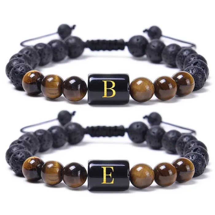 Bracelets Get Signatured Tiger Eye Initial Stone Bracelet