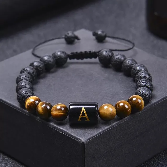 Bracelets Get Signatured Tiger Eye Initial Stone Bracelet