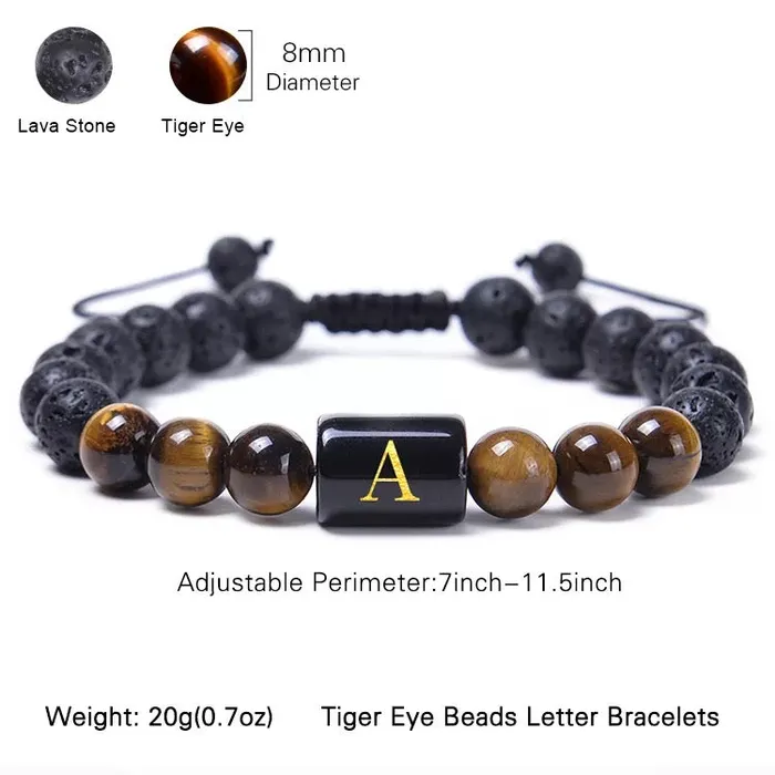 Bracelets Get Signatured Tiger Eye Initial Stone Bracelet
