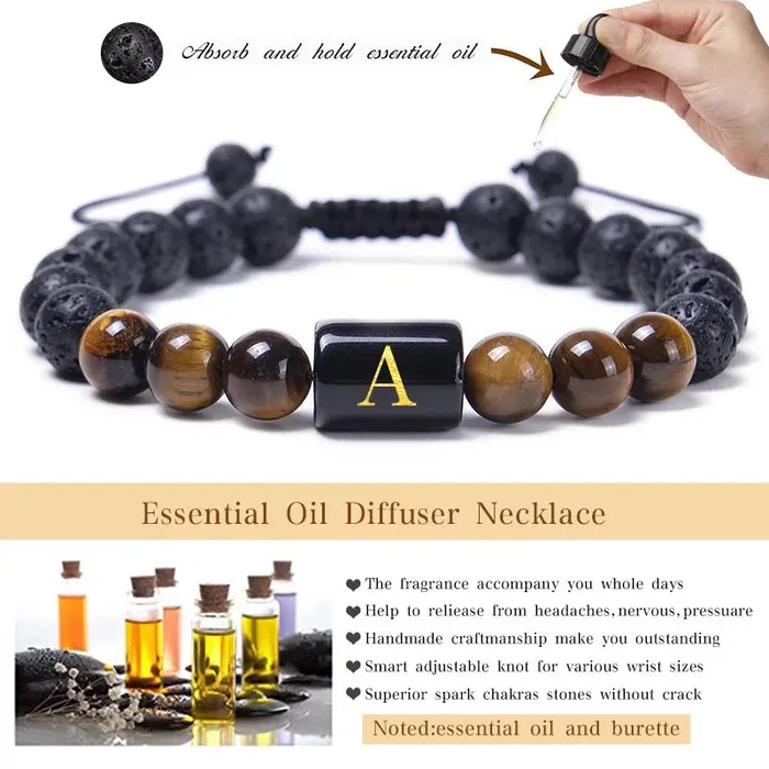 Bracelets Get Signatured Tiger Eye Initial Stone Bracelet