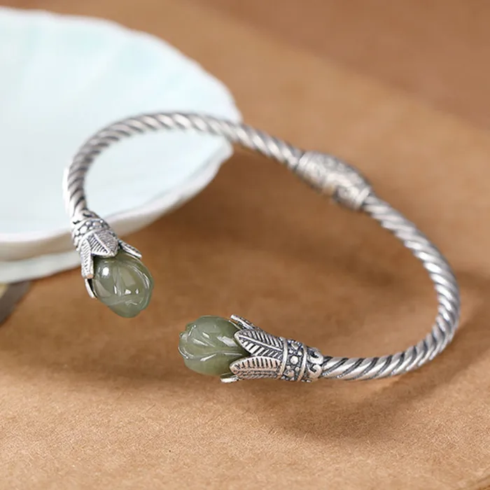 Bracelets Metamorphidi 925 Sterling Silver Gray Hetian Jade Adjustable Bangle Bracelet