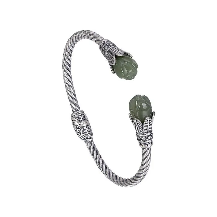 Bracelets Metamorphidi 925 Sterling Silver Gray Hetian Jade Adjustable Bangle Bracelet