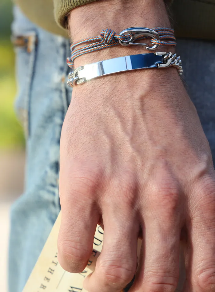 Bracelets We Are All Smith Orange Blue Tactical Cord Bracelet for Men Silver Clasp 30S