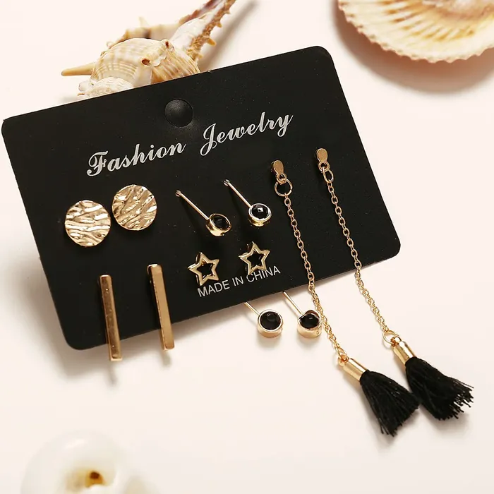 Bracelets Yellow Chimes Earrings Set for Women Combo of 5 Pairs Gold Plated Geometric Design Danglers Earrings for Women and Girls Yellow Chimes