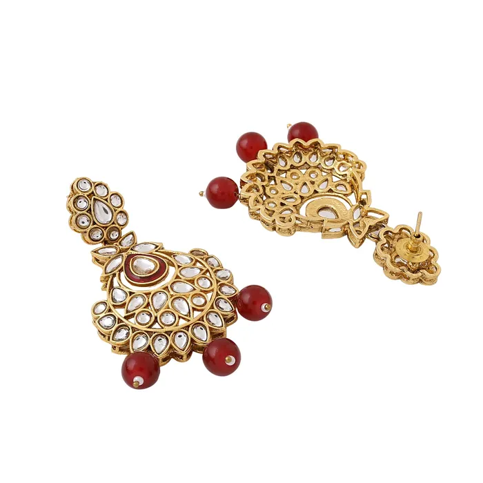 Bracelets Yellow Chimes Jewellery Set for Women and Girls Kundan Necklace Set Gold Plated Kundan Studded Red Beads Drop Necklace Set Birthday Gift for girls and women Anniversary Gift for Wife Yellow Chimes