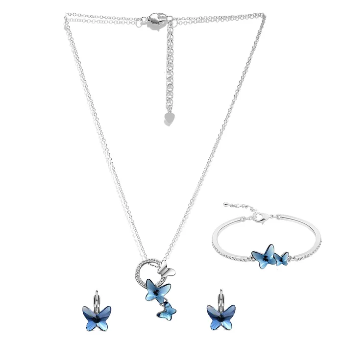 Bracelets Yellow Chimes Pendant Set for Women and Girls Blue Crystal Pendant Set Silver Tone Butterfly Pendant With Earrings Bracelet Set Birthday Anniversary Gift for Wife Valentine Gift for Girls Yellow Chimes