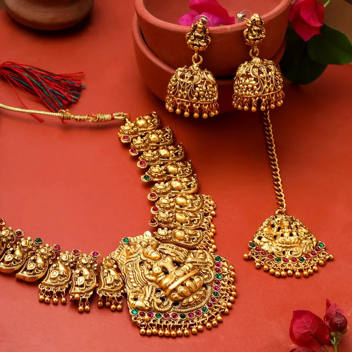 Bracelets Yellow Chimes Yellow Chimes Jewellery Set for Women Gold Plated Traditional Temple Jewelry Set Antique Necklace Set with Earrings and Maangtikka for Women and Girls JS 15 Bracelets Yellow Chimes Yellow Chimes Jewellery Set for Women Gold Plated Traditional Temple Jewelry Set Antique Necklace Set with Earrings and Maangtikka for Women and Girls JS 15